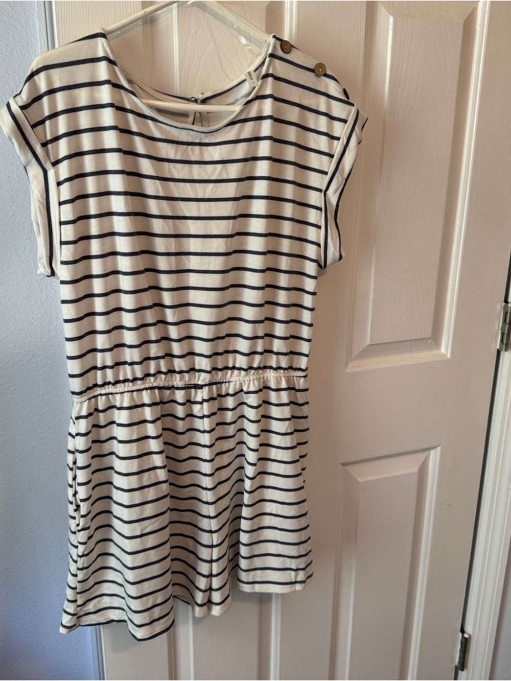 Emerald White and Navy Striped Short Sleeve Top
